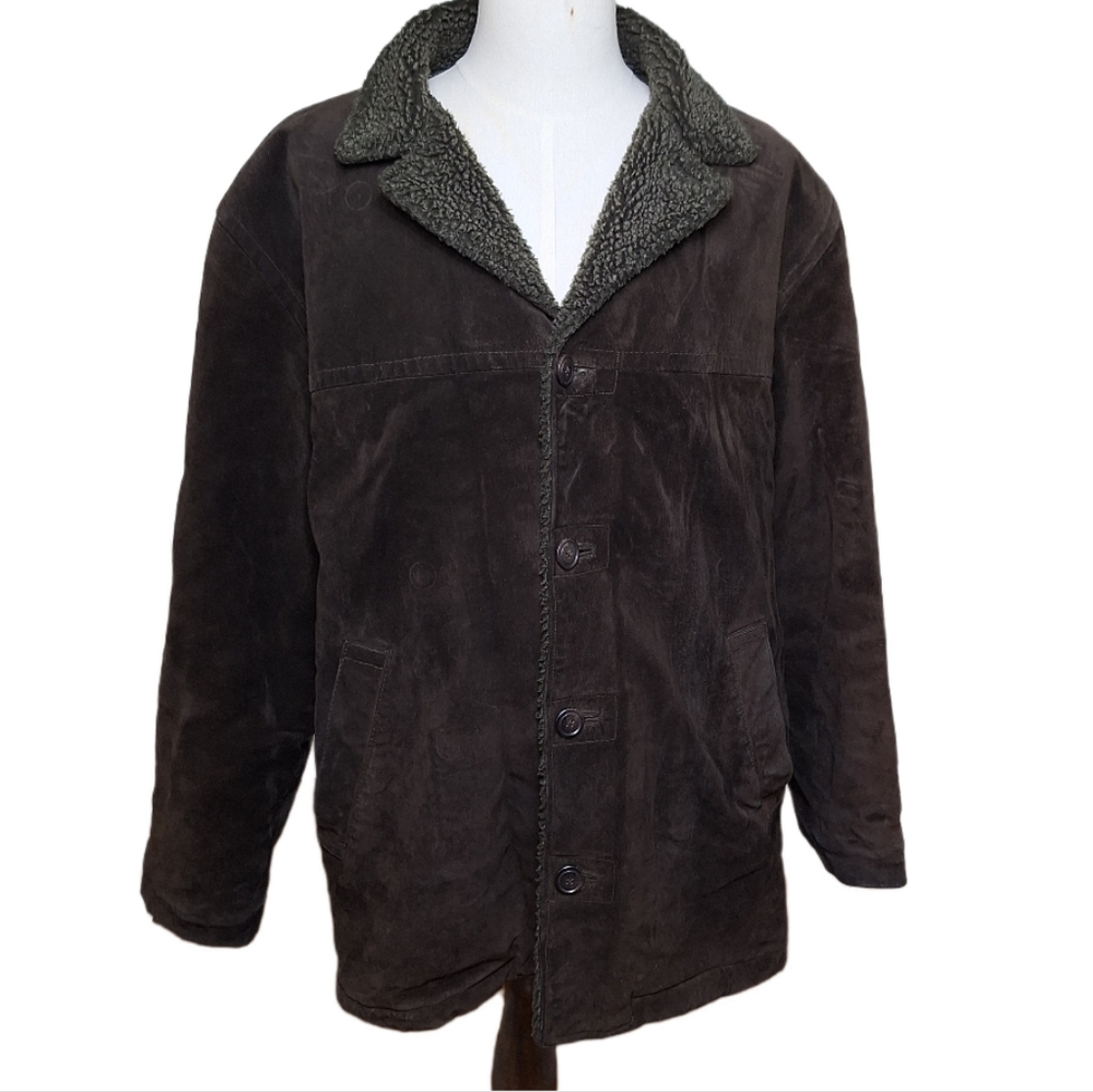 J. CREW Suede leather heavy car coat Sherpa lined mens size XL